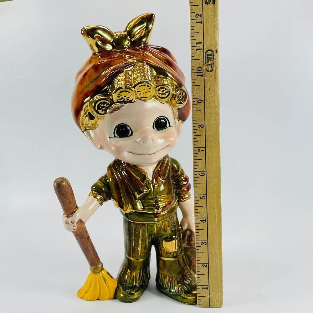 VTG Atlantic Mold Helga Housekeeper Cleaning Lady Lusterware Figurine 1970s 12